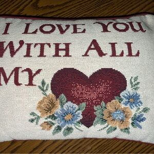 Vintage Tapestry Heart and Floral Throw Pillow